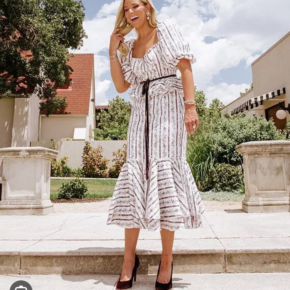 Antonio Melani x Nicola Bathie Florence Short Puff Sleeve Belted Midi Dress.